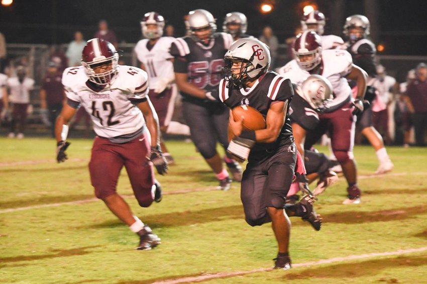 Jeriah Jimmie runs for daylight in Choctaw Central’s game with Kosciusko Friday night. The Whippets won the game, 35-20.
